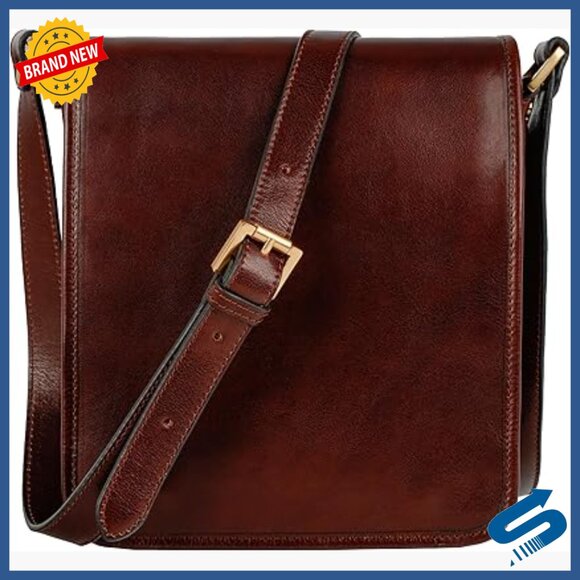 Italian Leather Messenger Bag for Men - Tablet Sized Crossbody Shoulder Bag
